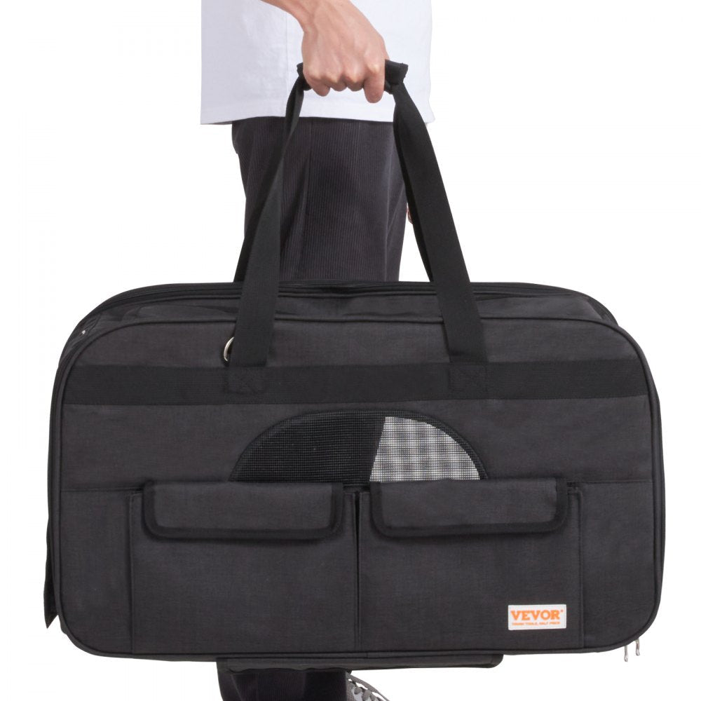VEVOR Cat Carrier with Wheels, Rolling Pet Carrier with Telescopic Handle and Shoulder Strap, Dog Carrier with Wheels for Pets under 35 lbs, with 1 Folding Bowl, Black 