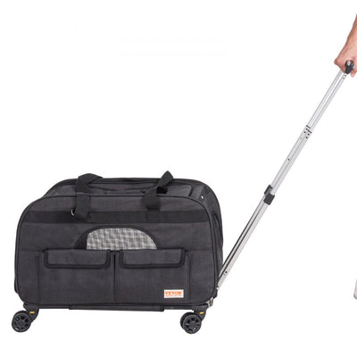 VEVOR Cat Carrier with Wheels, Rolling Pet Carrier with Telescopic Handle and Shoulder Strap, Dog Carrier with Wheels for Pets under 35 lbs, with 1 Folding Bowl, Black 