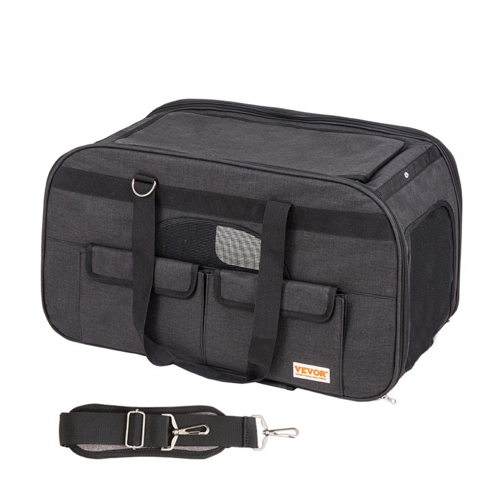 VEVOR Cat Carrier with Wheels, Rolling Pet Carrier with Telescopic Handle and Shoulder Strap, Dog Carrier with Wheels for Pets under 35 lbs, with 1 Folding Bowl, Black 