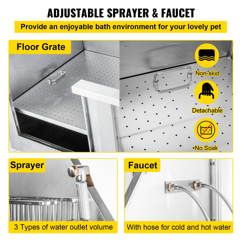 VEVOR 50 Inch Dog Grooming Tub, Professional Stainless Steel Pet Dog Bath Tub, with Steps Faucet & Accessories Dog Washing Station Left Door 