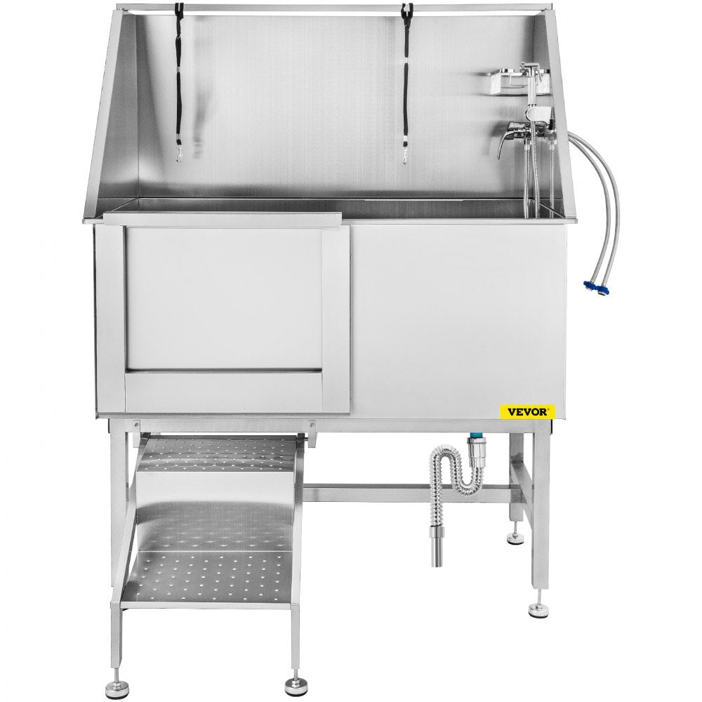 VEVOR 50 Inch Dog Grooming Tub, Professional Stainless Steel Pet Dog Bath Tub, with Steps Faucet & Accessories Dog Washing Station Left Door 