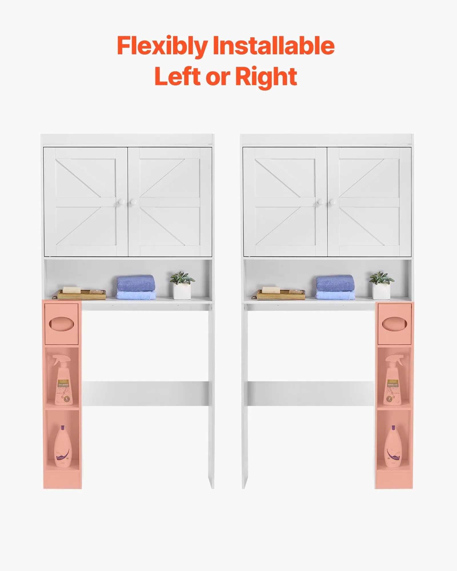 VEVOR Over The Toilet Storage Cabinet, 67.44 in Height Bathroom Storage Organizer with Double Door and Adjustable Shelf, Bathroom Space Saver Organizer Above Toilet with Open Shelf, White 