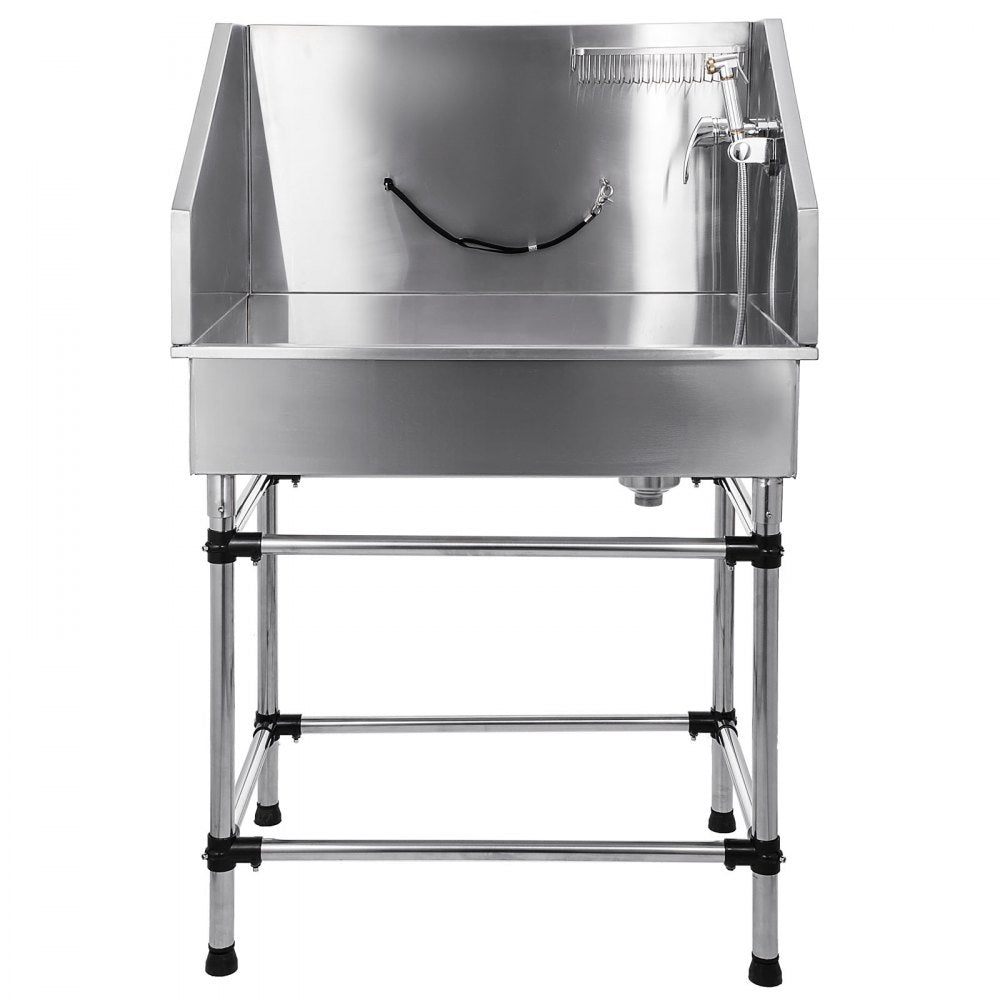 VEVOR Dog Grooming Tub 38 Inch Stainless Steel Professional Pet Bathing Tub Station Small Medium Pet Grooming Tub Wash Shower Sink with Faucet and Accessories Dog Washing Station Pet Bath Tub 