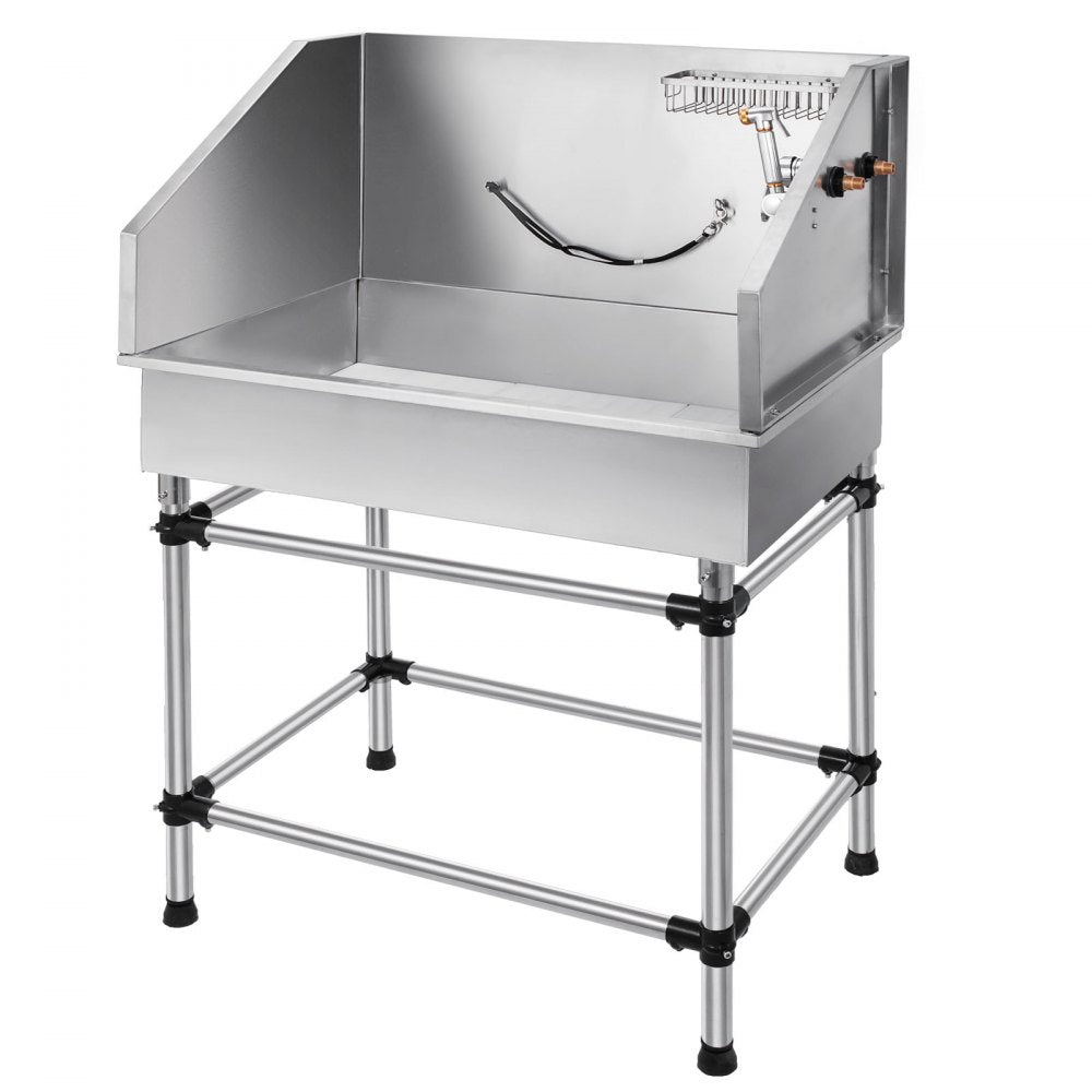 VEVOR Dog Grooming Tub 38 Inch Stainless Steel Professional Pet Bathing Tub Station Small Medium Pet Grooming Tub Wash Shower Sink with Faucet and Accessories Dog Washing Station Pet Bath Tub 