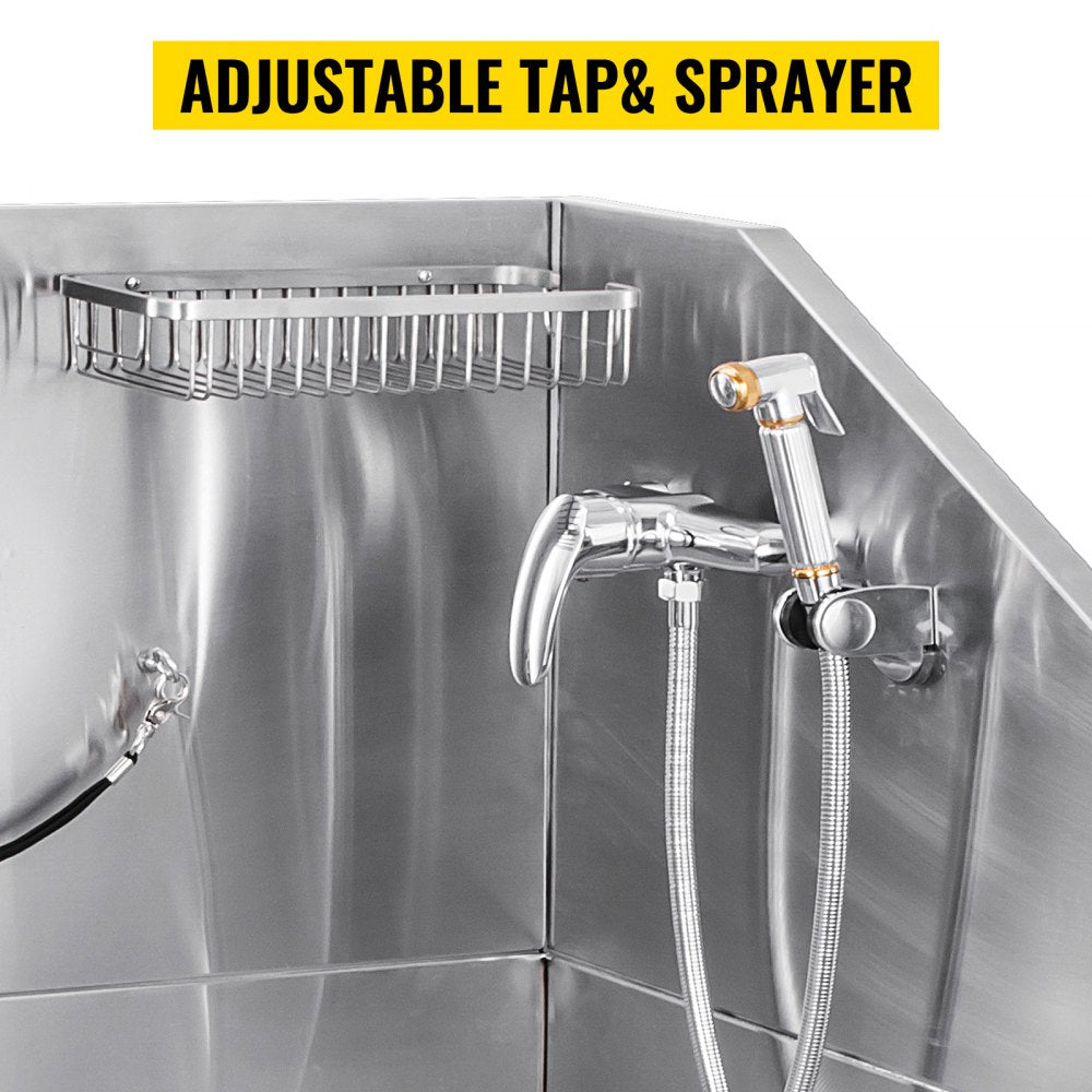 VEVOR Dog Grooming Tub 38 Inch Stainless Steel Professional Pet Bathing Tub Station Small Medium Pet Grooming Tub Wash Shower Sink with Faucet and Accessories Dog Washing Station Pet Bath Tub 