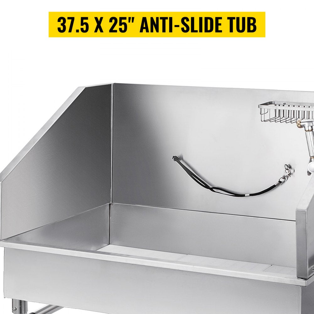 VEVOR Dog Grooming Tub 38 Inch Stainless Steel Professional Pet Bathing Tub Station Small Medium Pet Grooming Tub Wash Shower Sink with Faucet and Accessories Dog Washing Station Pet Bath Tub 