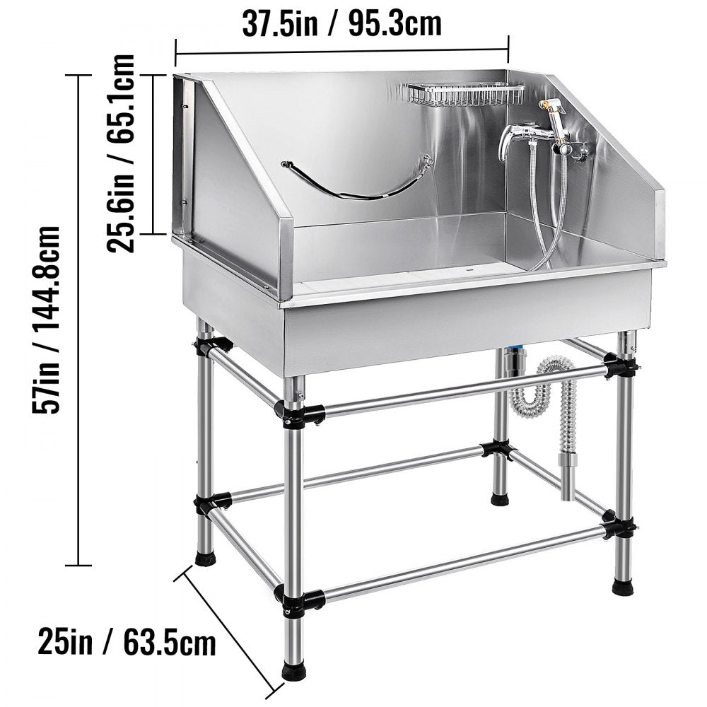 VEVOR Dog Grooming Tub 38 Inch Stainless Steel Professional Pet Bathing Tub Station Small Medium Pet Grooming Tub Wash Shower Sink with Faucet and Accessories Dog Washing Station Pet Bath Tub 
