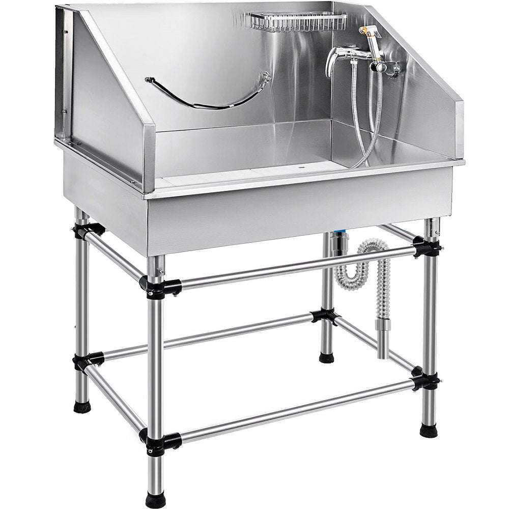 VEVOR Dog Grooming Tub 38 Inch Stainless Steel Professional Pet Bathing Tub Station Small Medium Pet Grooming Tub Wash Shower Sink with Faucet and Accessories Dog Washing Station Pet Bath Tub 