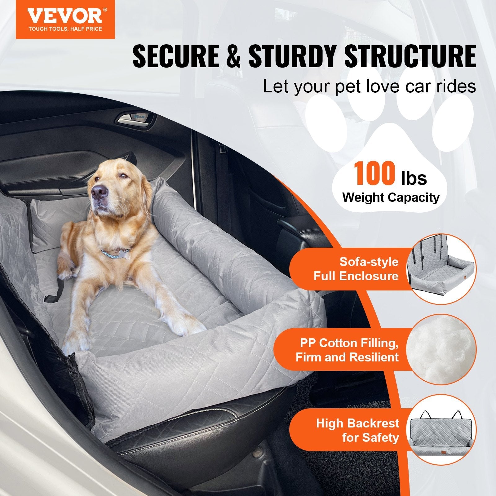 VEVOR Dog Booster Car Seat Pet Car Seat for Medium Large Dog up to 100 lbs Gray 