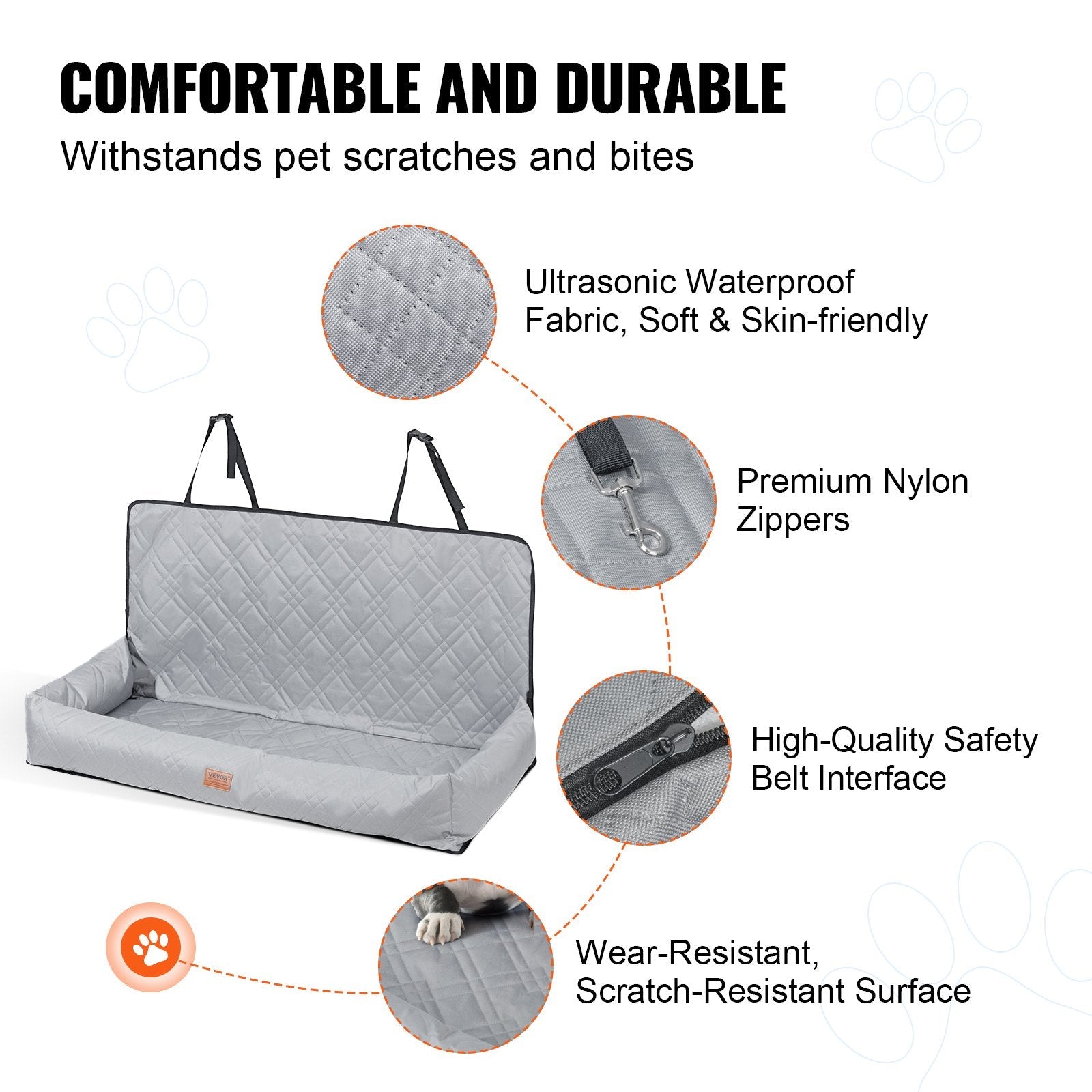 VEVOR Dog Booster Car Seat Pet Car Seat for Medium Large Dog up to 100 lbs Gray 