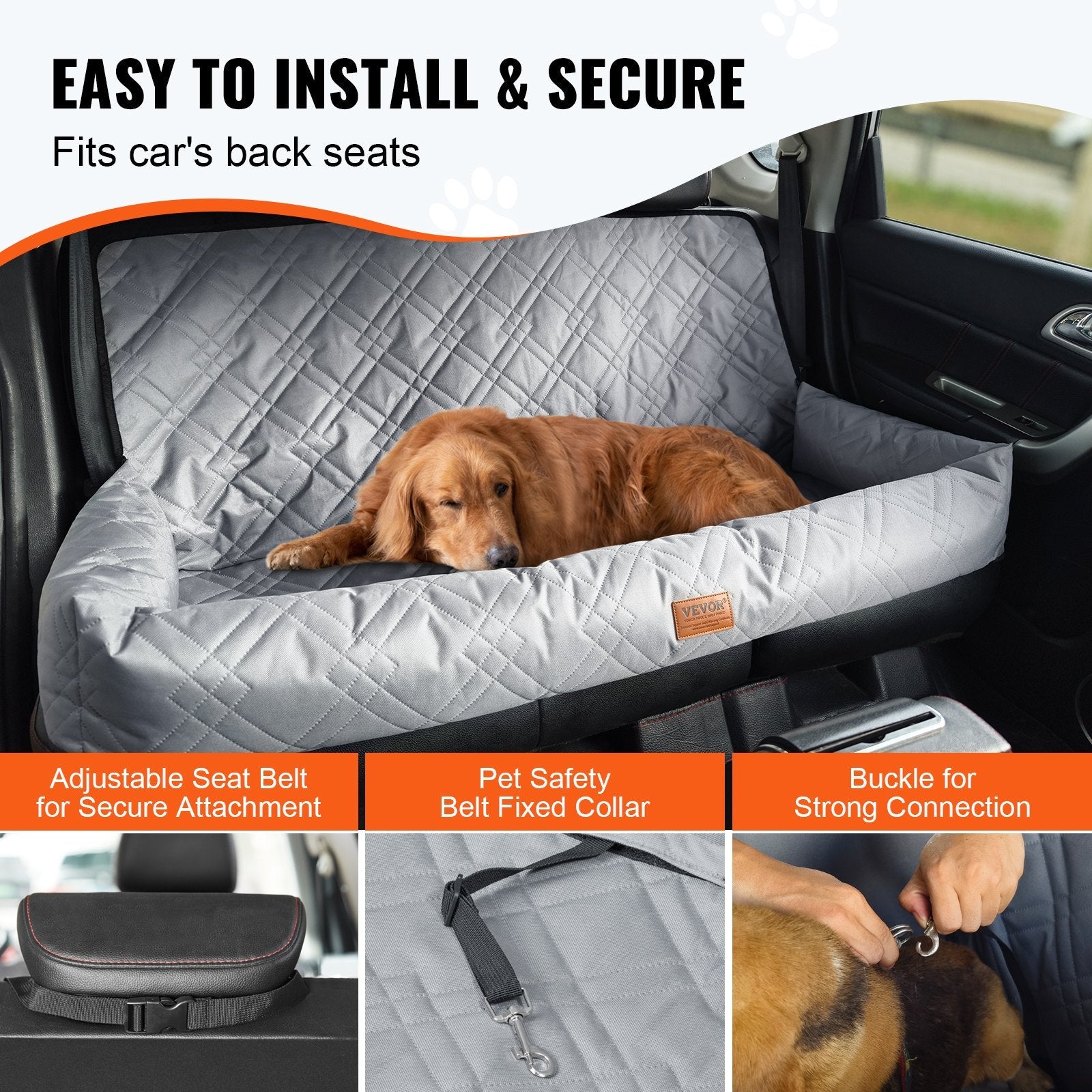 VEVOR Dog Booster Car Seat Pet Car Seat for Medium Large Dog up to 100 lbs Gray 