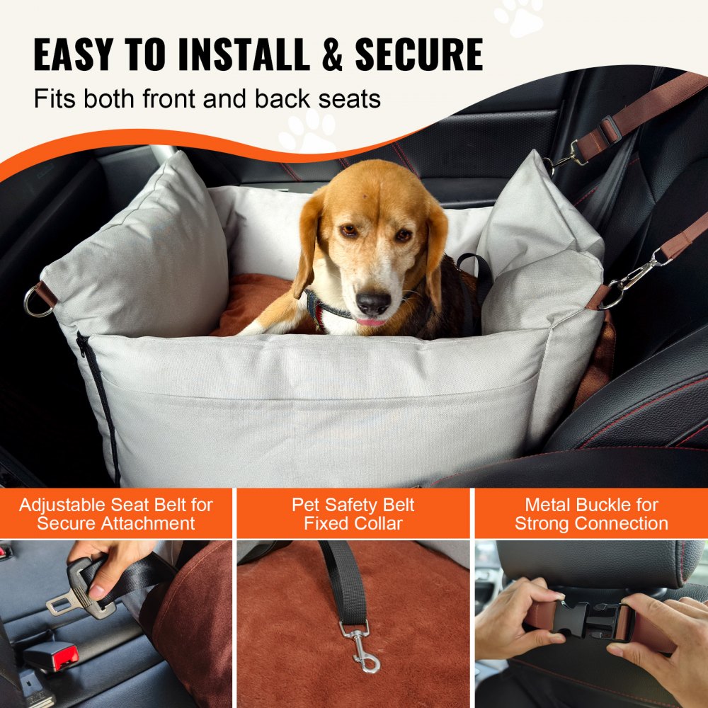 VEVOR Dog Booster Car Seat Pet Car Seat for Small Dog up to 25lbs Gray 
