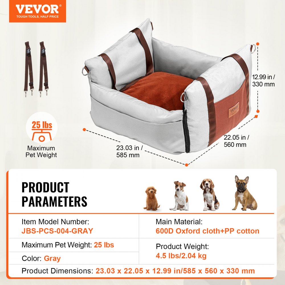 VEVOR Dog Booster Car Seat Pet Car Seat for Small Dog up to 25lbs Gray 