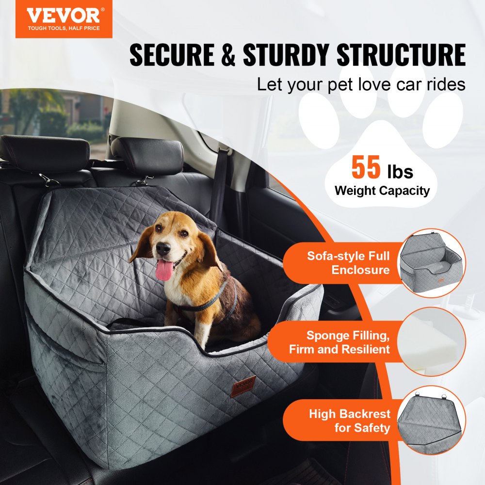 VEVOR Dog Booster Car Seat Pet Car Seat for Medium Large Dog up to 55 lbs Gray 