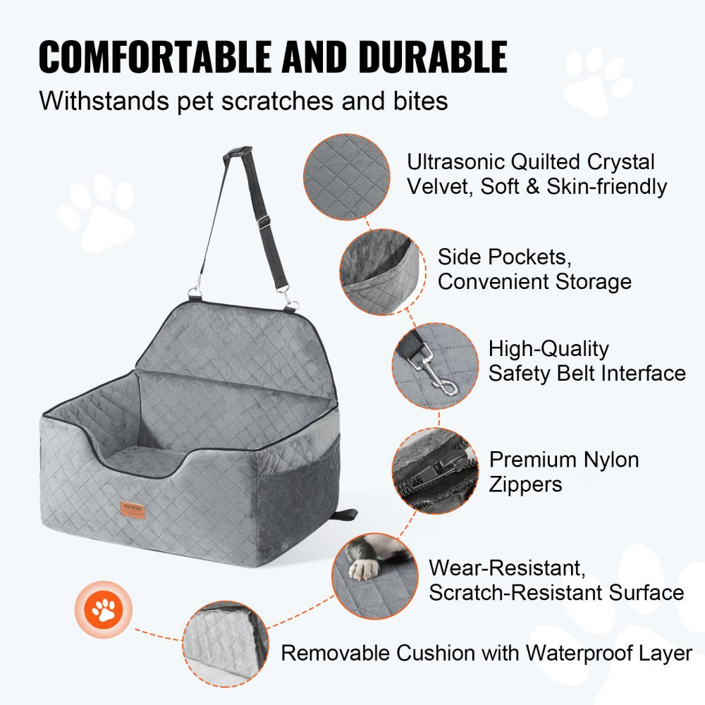 VEVOR Dog Booster Car Seat Pet Car Seat for Medium Large Dog up to 55 lbs Gray 