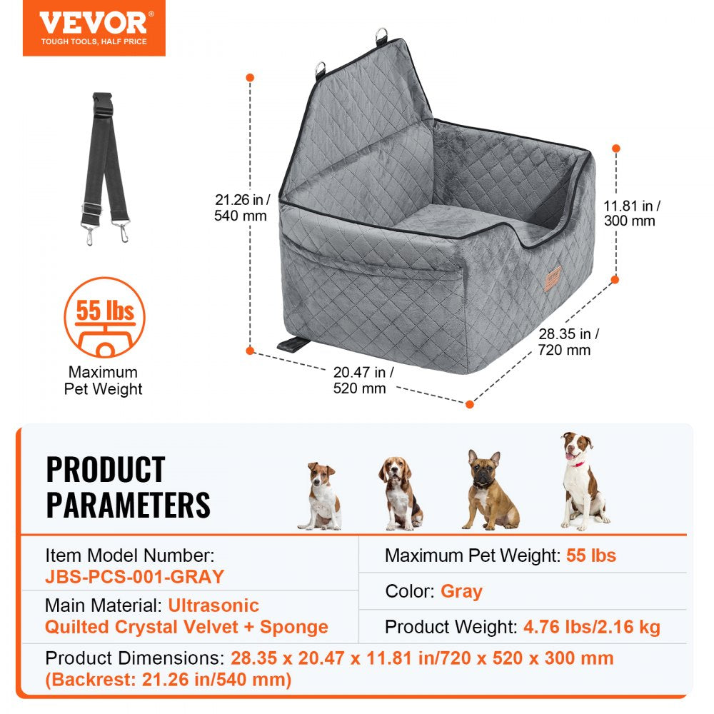VEVOR Dog Booster Car Seat Pet Car Seat for Medium Large Dog up to 55 lbs Gray 
