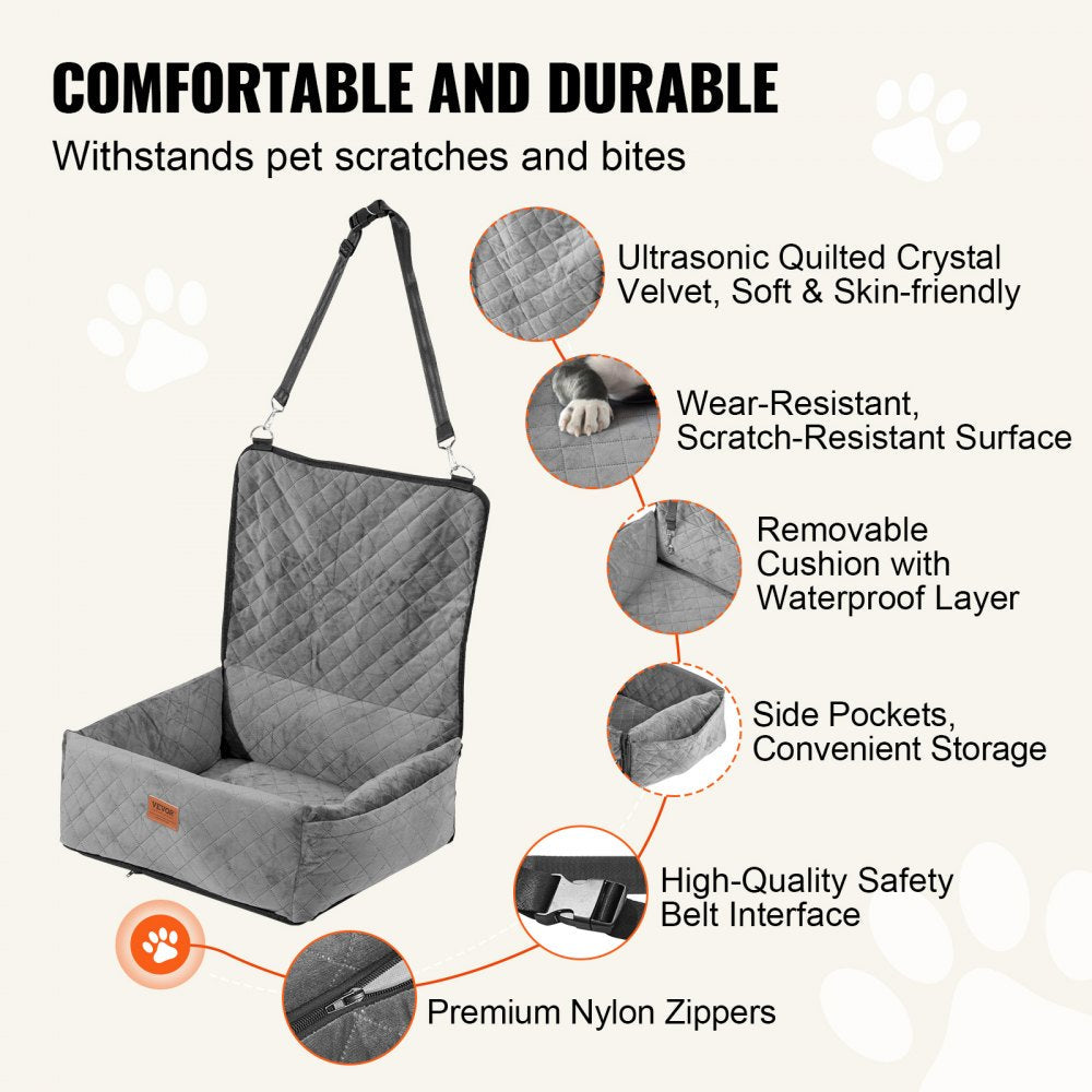 VEVOR Dog Booster Car Seat Pet Car Seat for Small Medium Dog up to 40 lbs Gray 