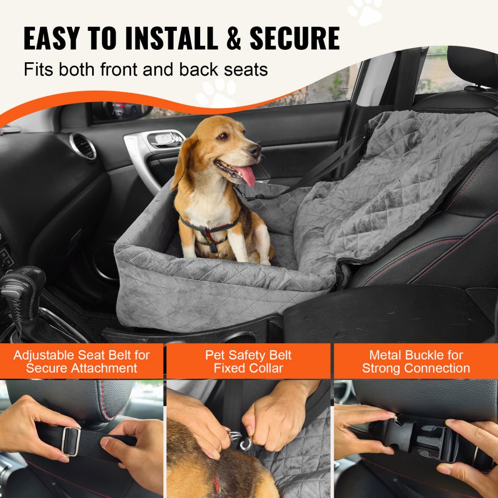 VEVOR Dog Booster Car Seat Pet Car Seat for Small Medium Dog up to 40 lbs Gray 