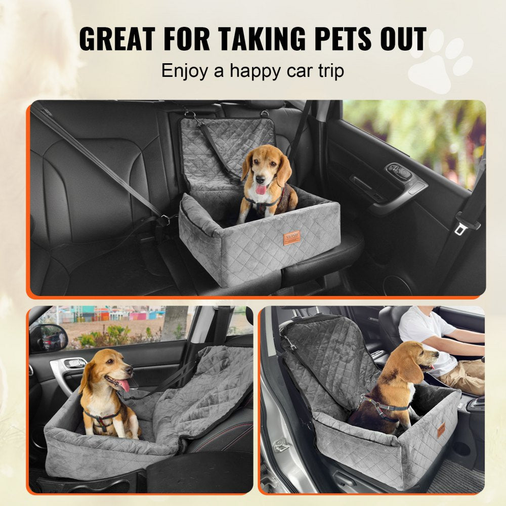 VEVOR Dog Booster Car Seat Pet Car Seat for Small Medium Dog up to 40 lbs Gray 