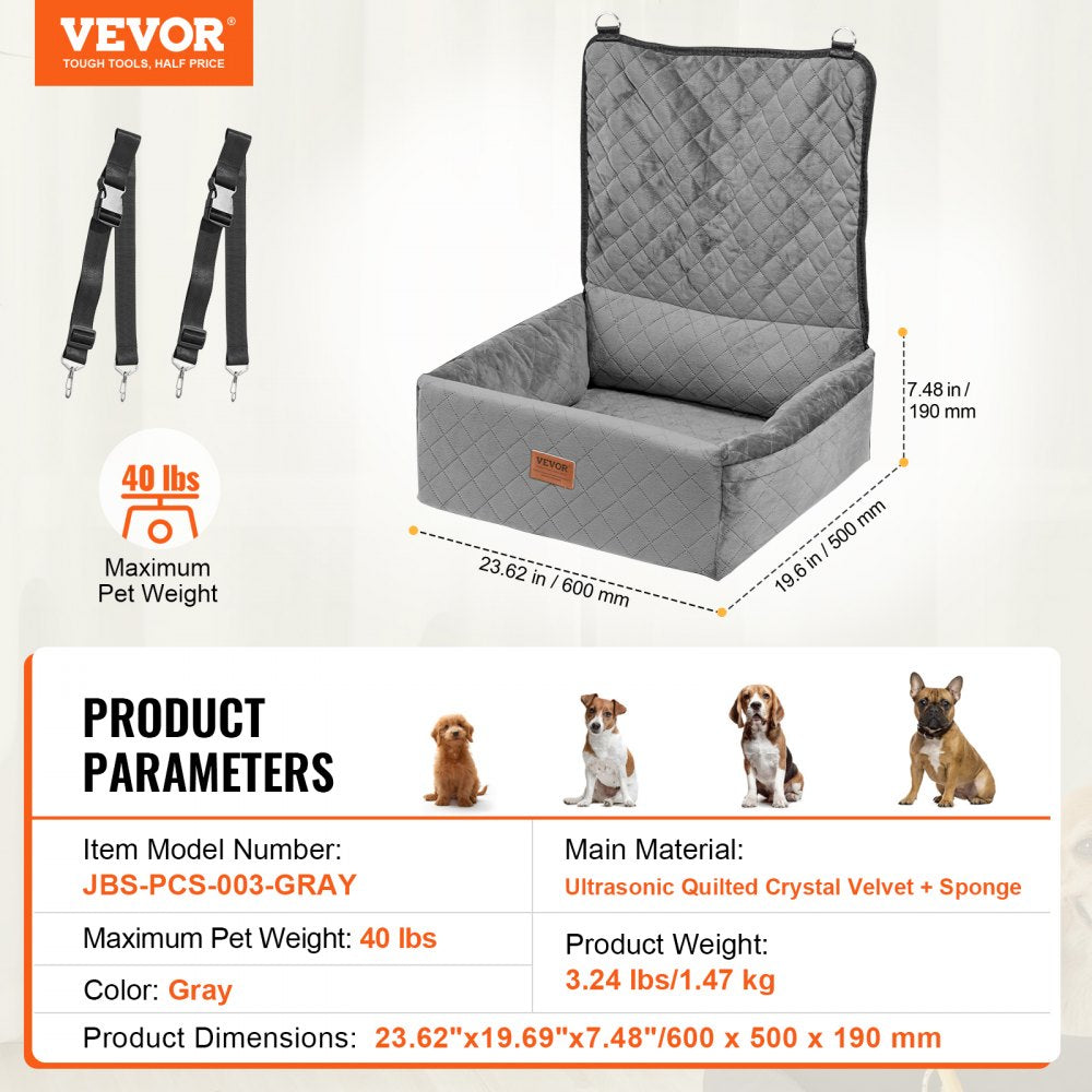 VEVOR Dog Booster Car Seat Pet Car Seat for Small Medium Dog up to 40 lbs Gray 