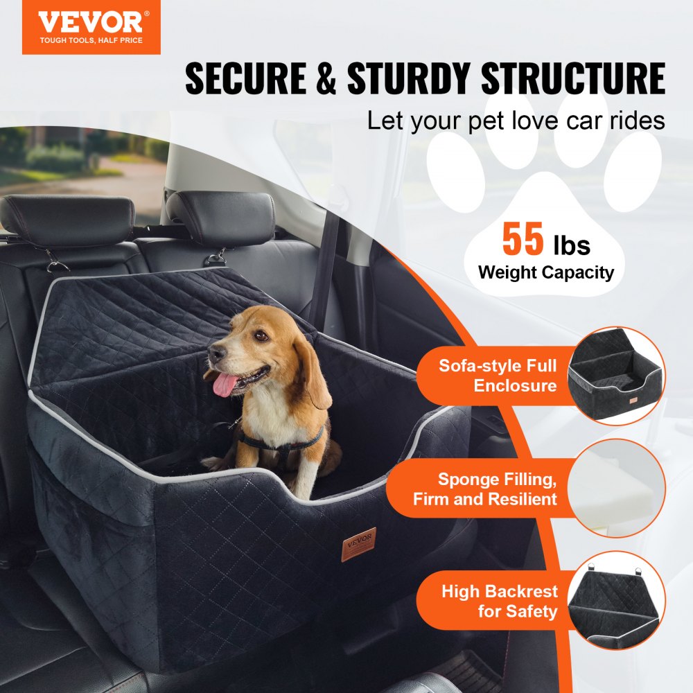 VEVOR Dog Booster Car Seat Pet Car Seat for Medium Large Dog up to 55 lbs Black 
