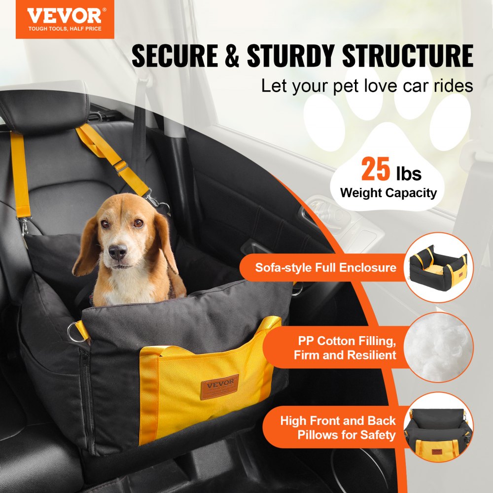 VEVOR Dog Booster Car Seat Pet Car Seat for Small Dog up to 25lbs Black 