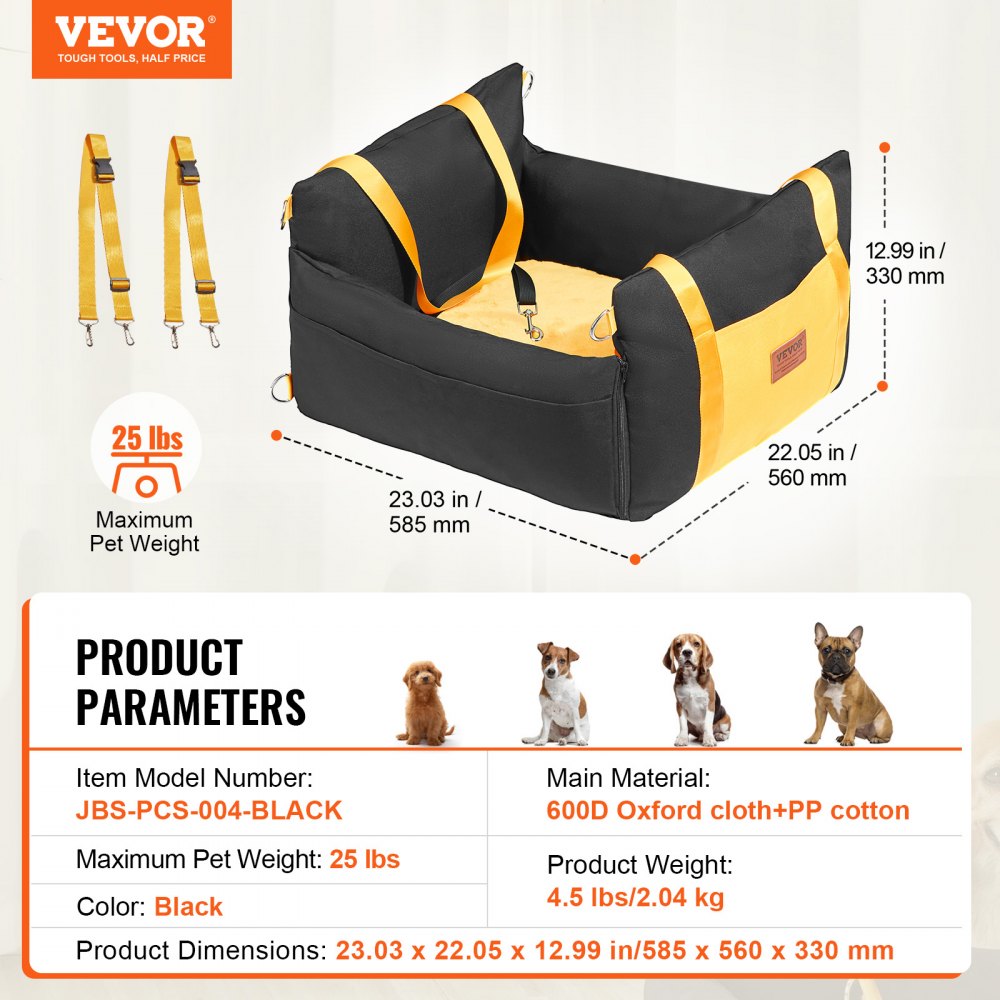 VEVOR Dog Booster Car Seat Pet Car Seat for Small Dog up to 25lbs Black 