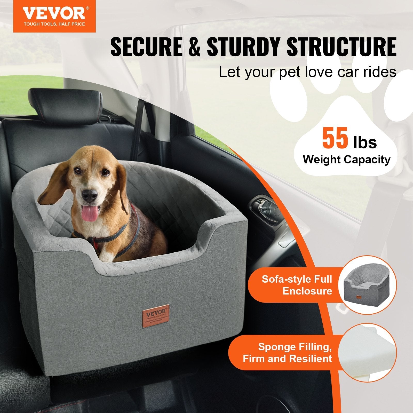 VEVOR Dog Booster Car Seat Pet Car Seat for Small Medium Dog up to 55 lbs Gray 