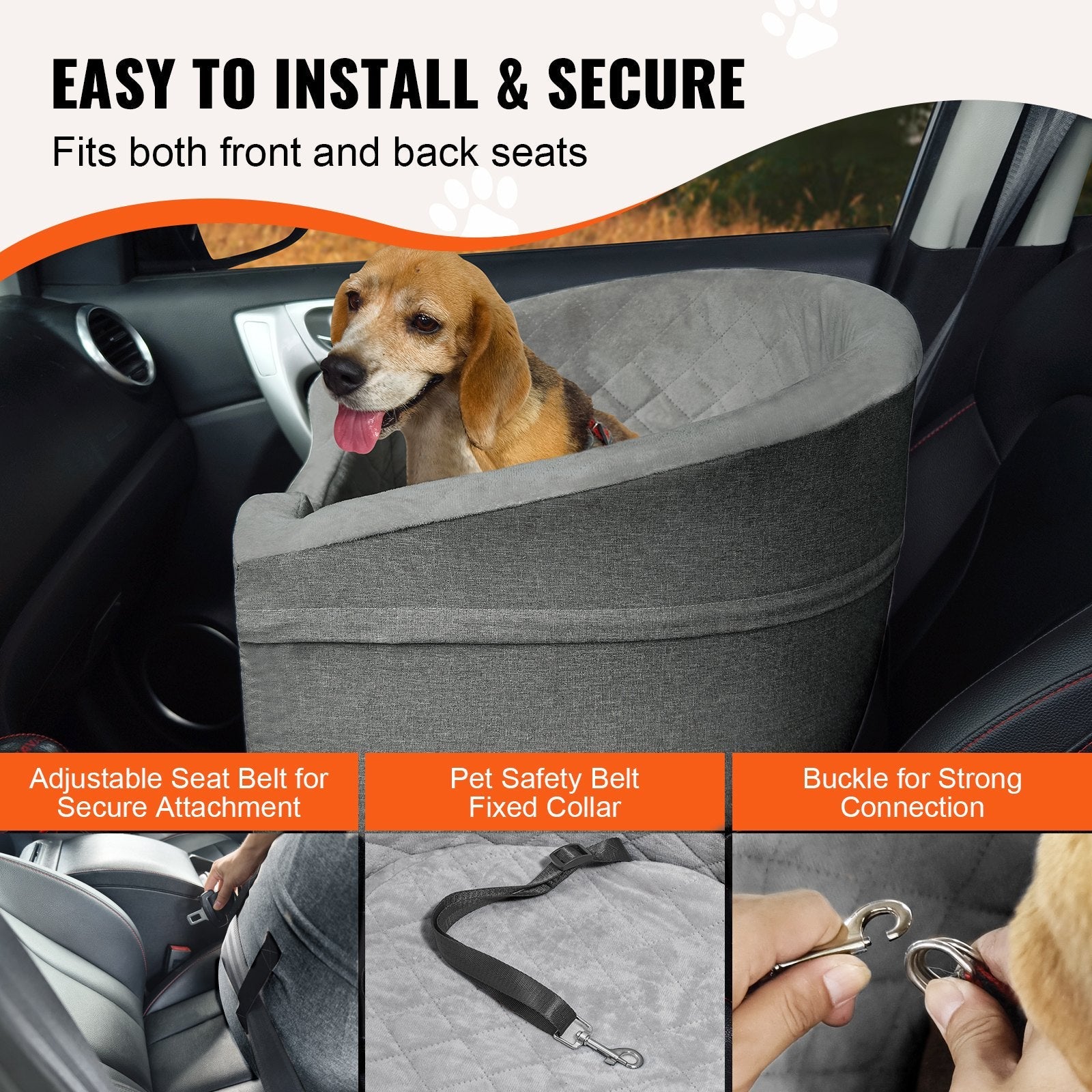 VEVOR Dog Booster Car Seat Pet Car Seat for Small Medium Dog up to 55 lbs Gray 