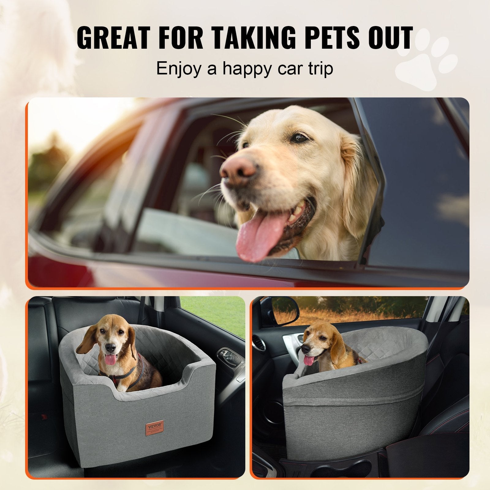 VEVOR Dog Booster Car Seat Pet Car Seat for Small Medium Dog up to 55 lbs Gray 