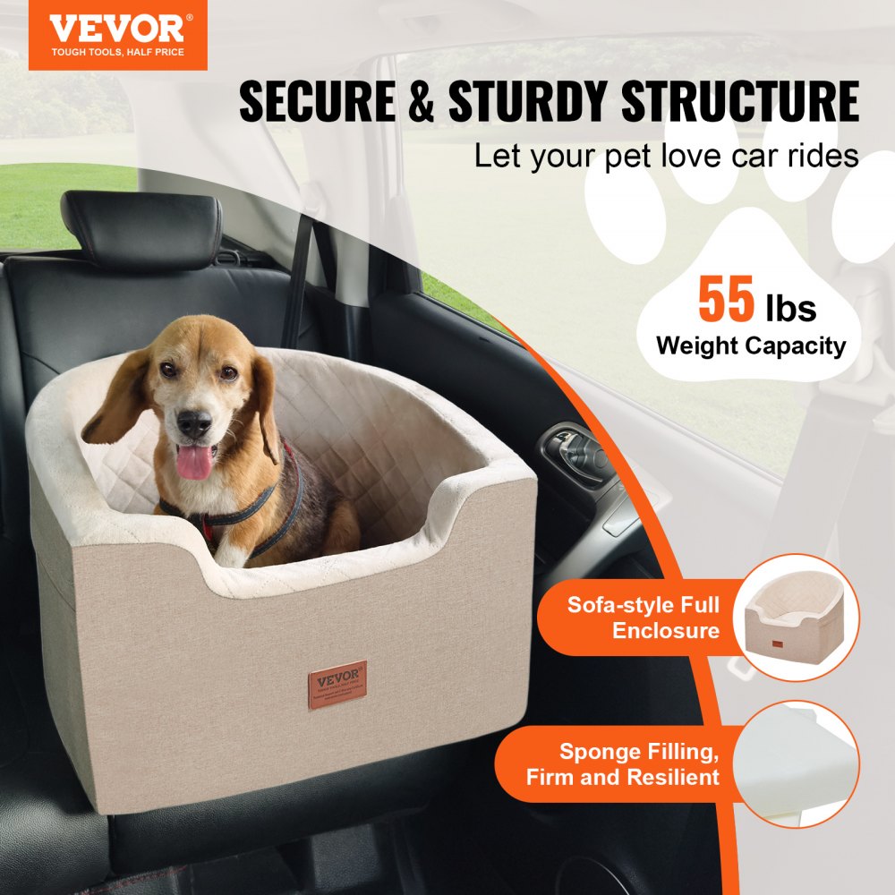 VEVOR Dog Booster Car Seat Pet Car Seat for Small Medium Dog up to 55 lbs Brown 