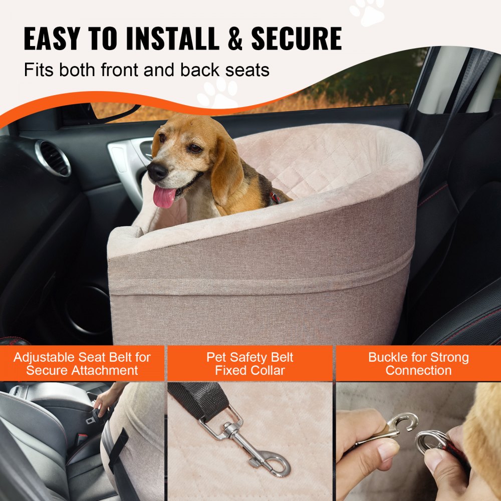 VEVOR Dog Booster Car Seat Pet Car Seat for Small Medium Dog up to 55 lbs Brown 
