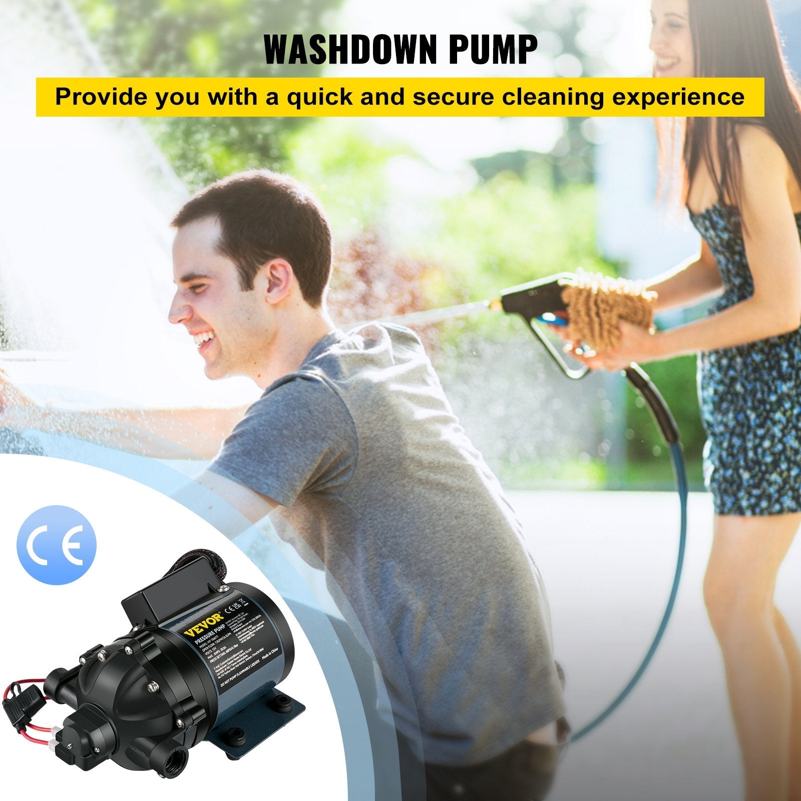 VEVOR Washdown Pump, 12V DC, 7 GPM 60 PSI, Max. 10 FT Lift Self Priming Water Pump, w/ EPDM Valve, Universal Salt Water Strainer & Female/Male Thread, for RV, Marine Deck, Yacht 