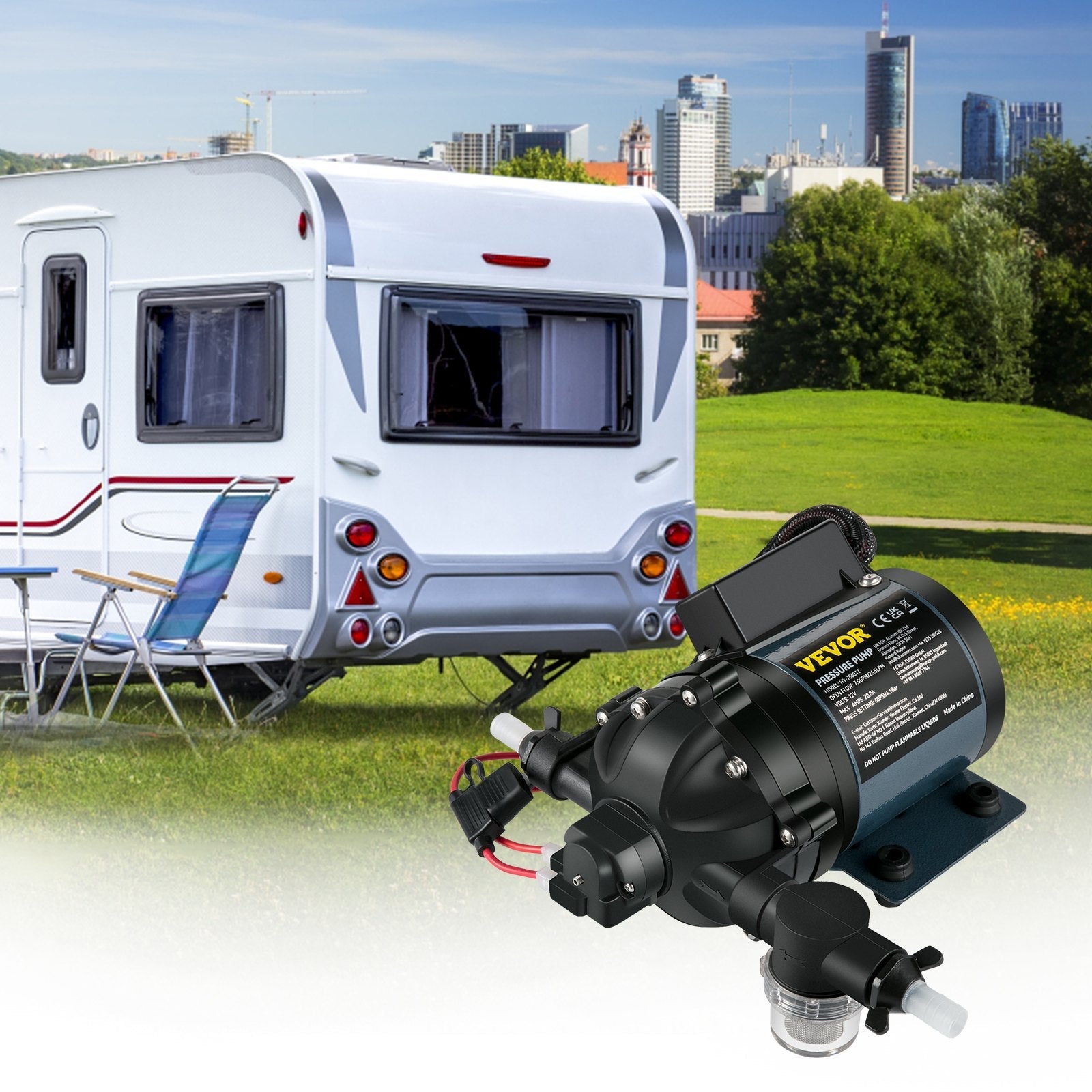 VEVOR Washdown Pump, 12V DC, 7 GPM 60 PSI, Max. 10 FT Lift Self Priming Water Pump, w/ EPDM Valve, Universal Salt Water Strainer & Female/Male Thread, for RV, Marine Deck, Yacht 