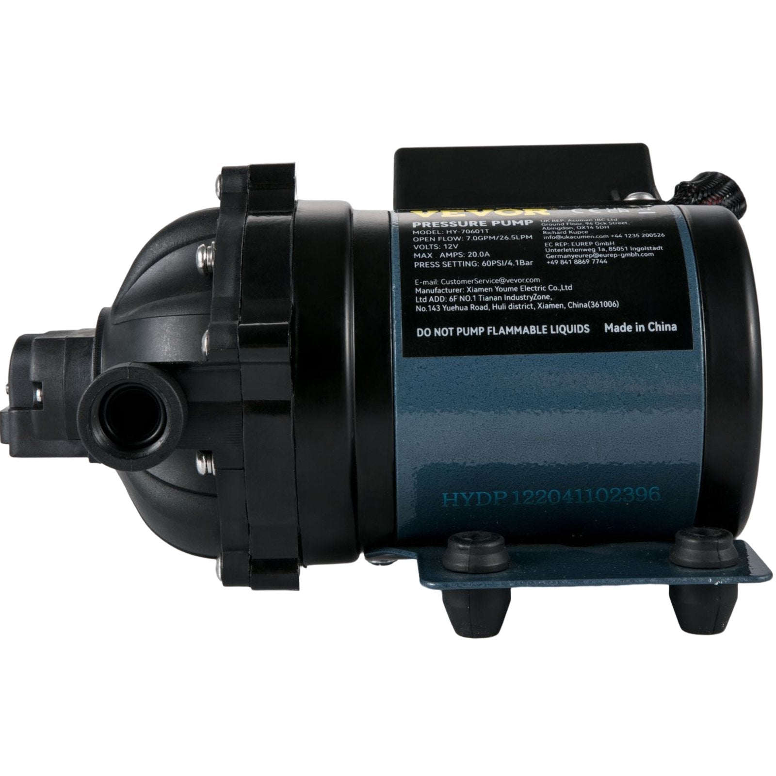 VEVOR Washdown Pump, 12V DC, 7 GPM 60 PSI, Max. 10 FT Lift Self Priming Water Pump, w/ EPDM Valve, Universal Salt Water Strainer & Female/Male Thread, for RV, Marine Deck, Yacht 