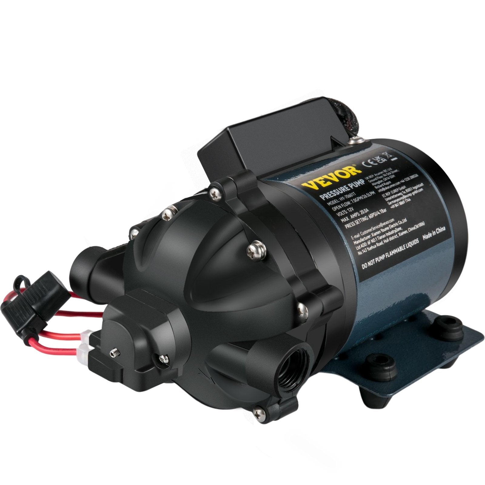 VEVOR Washdown Pump, 12V DC, 7 GPM 60 PSI, Max. 10 FT Lift Self Priming Water Pump, w/ EPDM Valve, Universal Salt Water Strainer & Female/Male Thread, for RV, Marine Deck, Yacht 