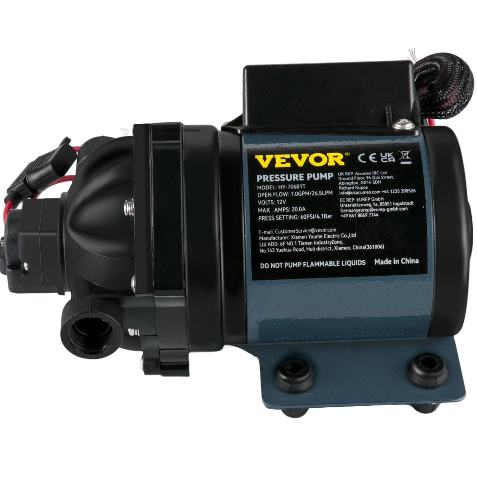 VEVOR Washdown Pump, 12V DC, 7 GPM 60 PSI, Max. 10 FT Lift Self Priming Water Pump, w/ EPDM Valve, Universal Salt Water Strainer & Female/Male Thread, for RV, Marine Deck, Yacht 