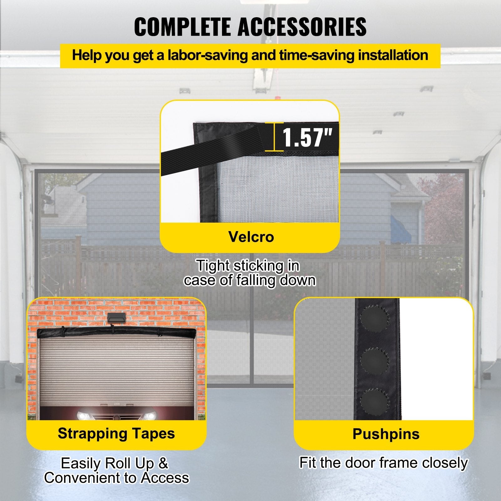 VEVOR Garage Door Screen, 18 x 7 ft for 2 Cars, 5.8 lbs Heavy-Duty Fiberglass Mesh for Quick Entry with Self Sealing Magnet and Weighted Bottom, Kids / Pets Friendly, Easy to Install and Retractable 
