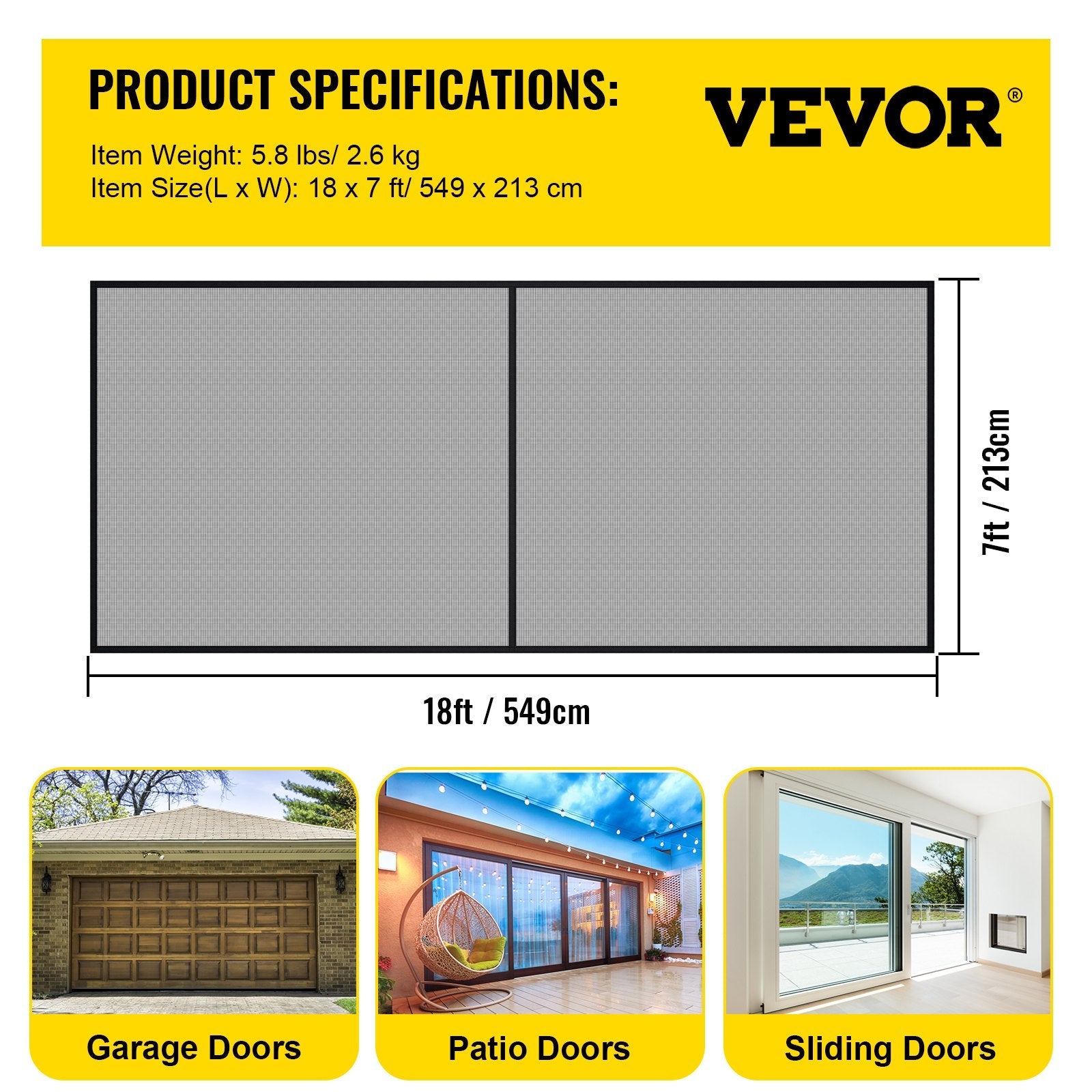 VEVOR Garage Door Screen, 16 x 7 ft for 2 Cars, 5.2 lbs Heavy-Duty Fiberglass Mesh for Quick Entry with Self Sealing Magnet and Weighted Bottom, Kids / Pets Friendly, Easy to Install and Retractable 