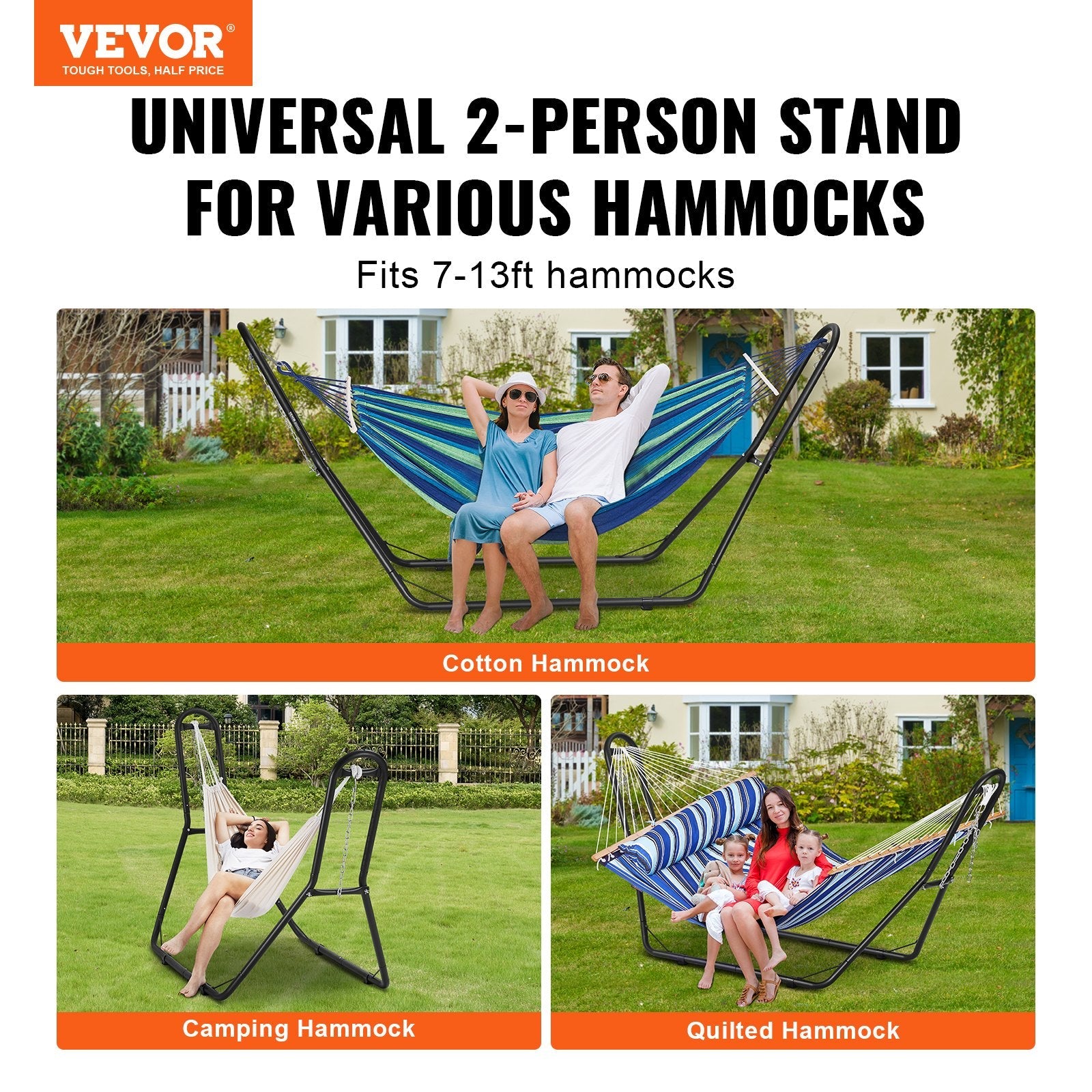 VEVOR Steel Hammock Stand 450lbs Capacity Hammock Frame Fits 6.9-12.8ft Hammocks 
