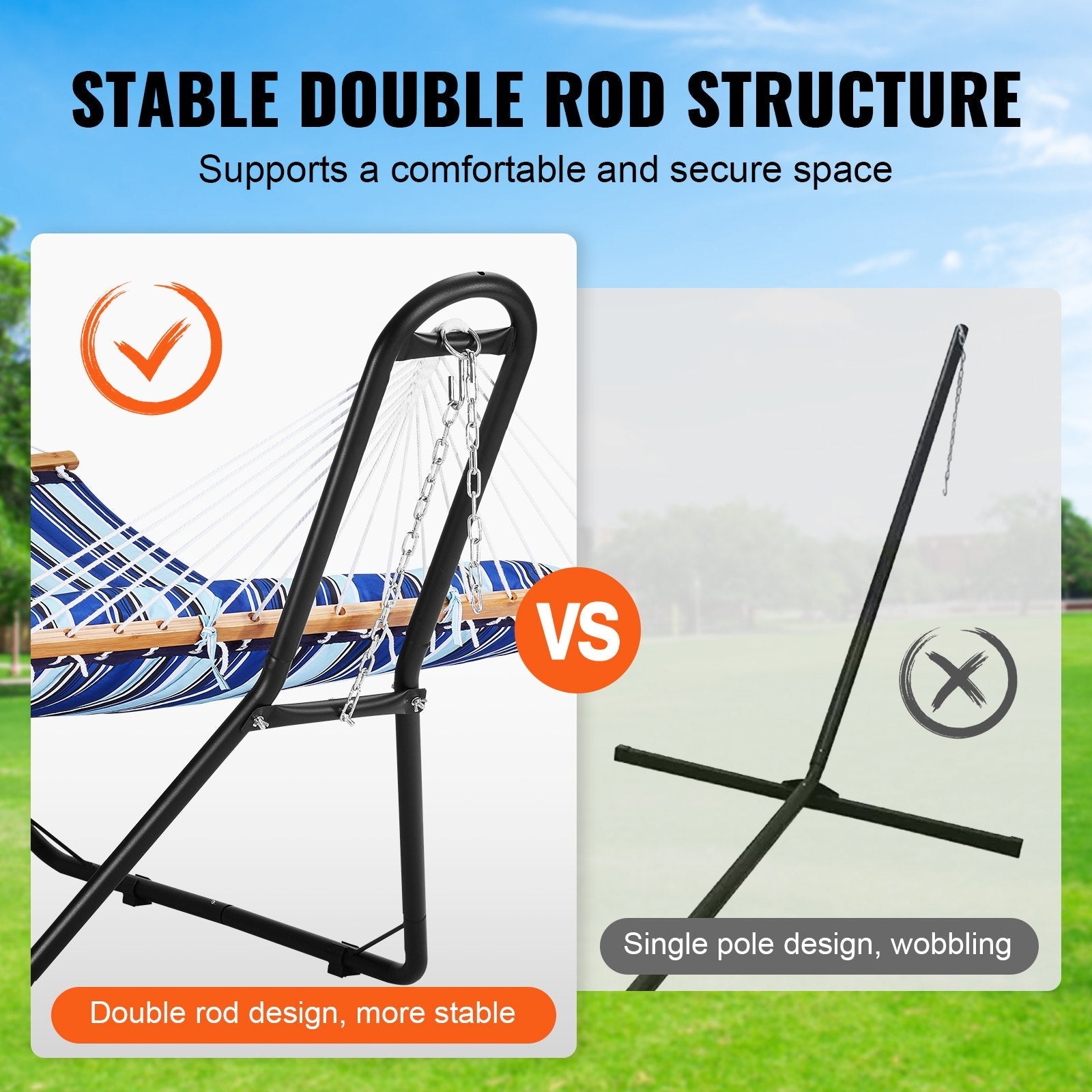 VEVOR Steel Hammock Stand 450lbs Capacity Hammock Frame Fits 6.9-12.8ft Hammocks 