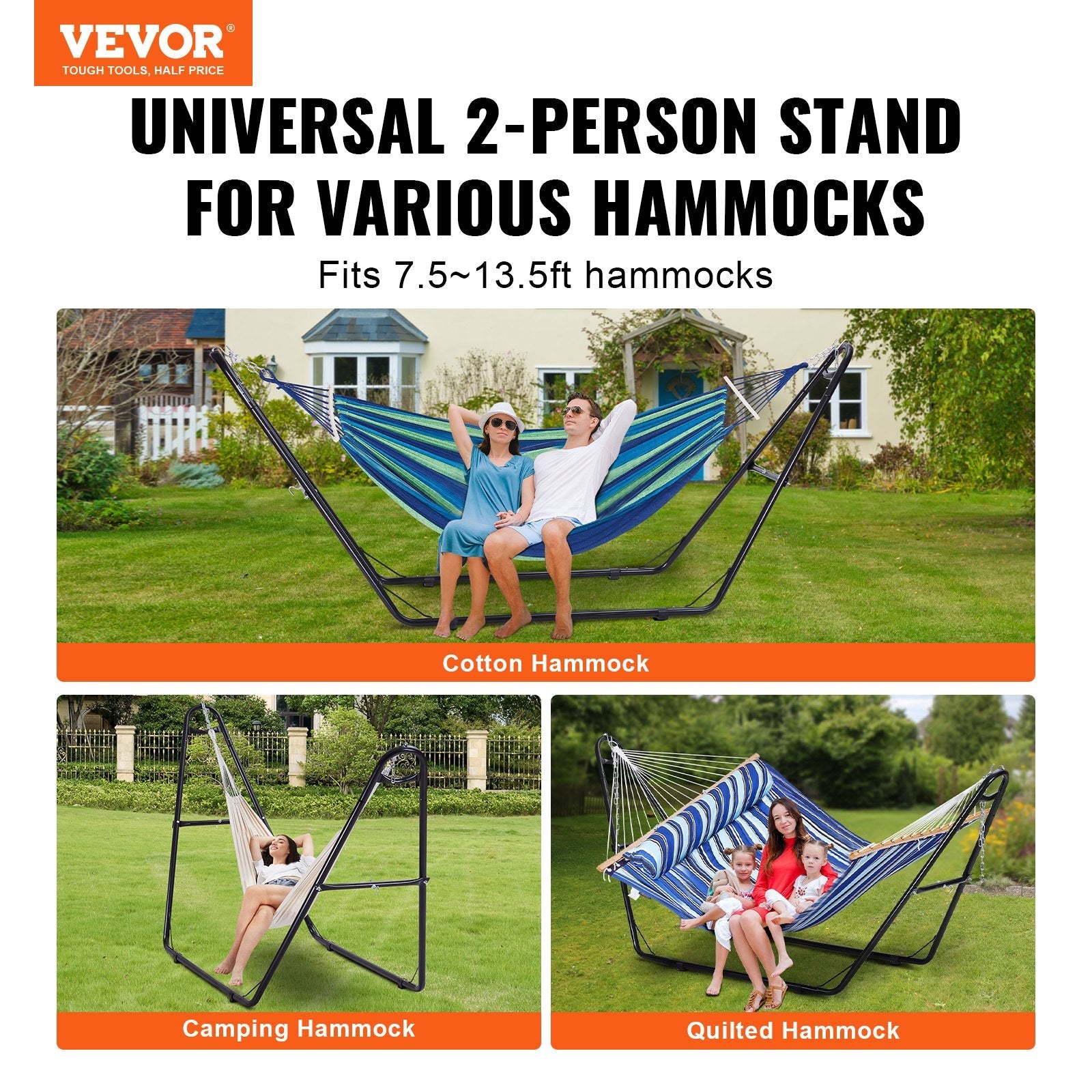 VEVOR Steel Hammock Stand 550lbs Capacity Hammock Frame Fits 7.5-13.5ft Hammocks 