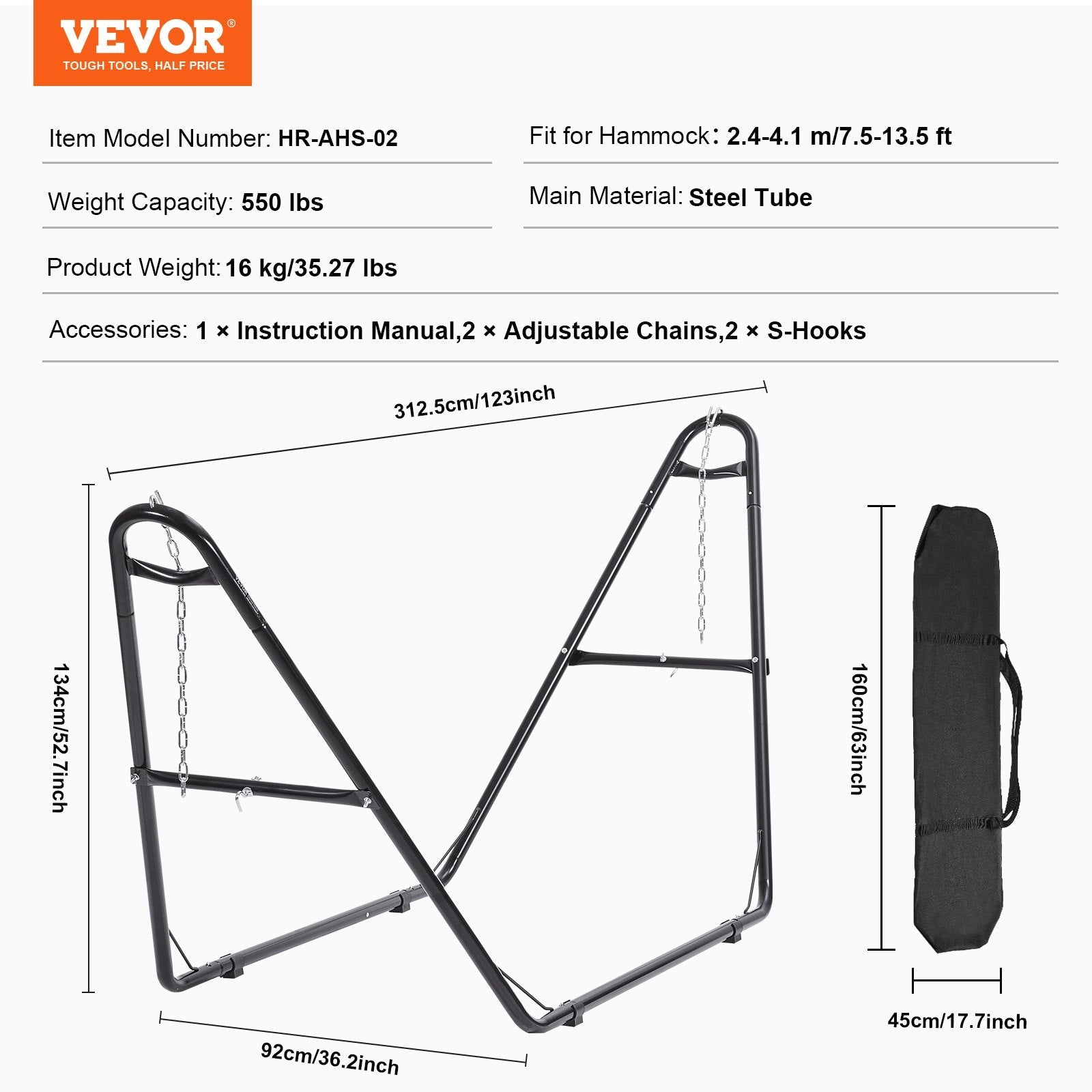 VEVOR Steel Hammock Stand 550lbs Capacity Hammock Frame Fits 7.5-13.5ft Hammocks 