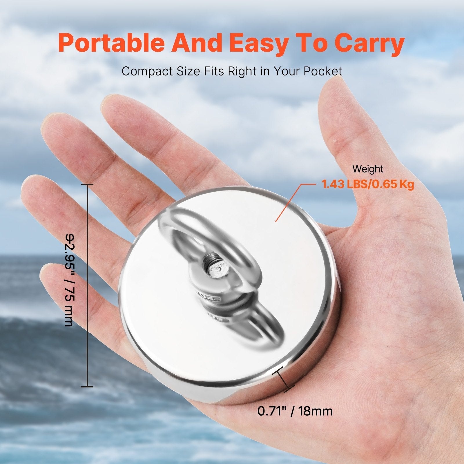VEVOR Fishing Magnet Strong Heavy Duty Rare Earth Neodymium Pull Force 700 LBS 