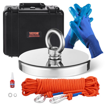 VEVOR 2000 LBS Strong Fishing Magnet Kit Single Sided Pull Force Rope Carabiner 