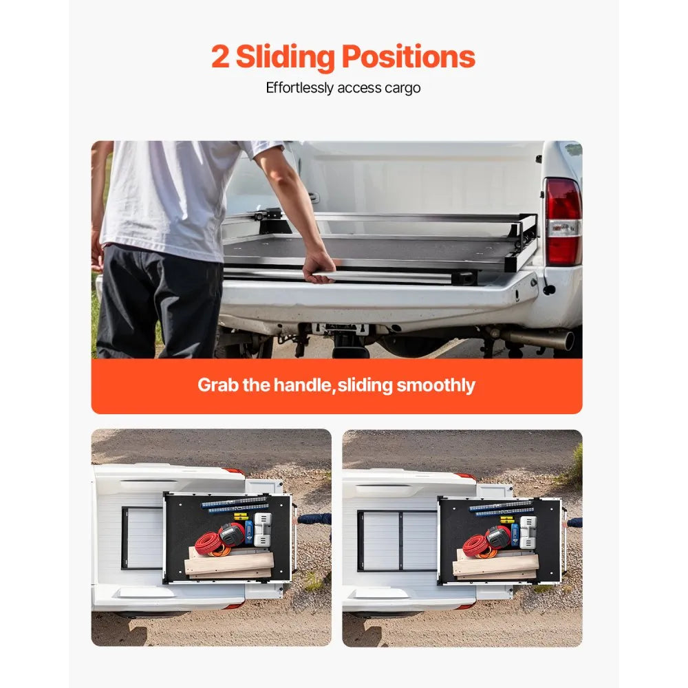 Sliding Truck Bed Organizer, 63" x 47" Heavy-Duty Pull-Out Truck Bed Storage Drawer, 1000 lb Capacity, 2-Position Slide-Out Tray with 6 Tie-Down Rings for Pickup Trucks