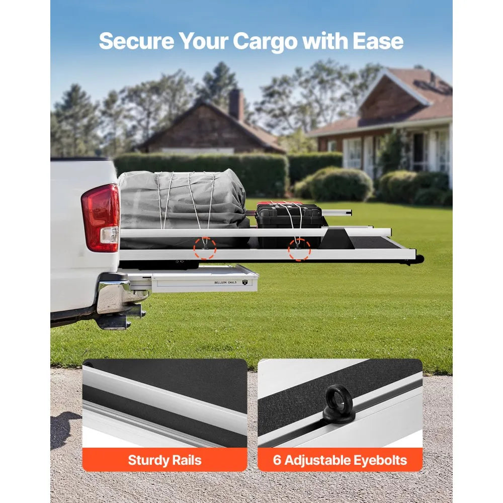 Sliding Truck Bed Organizer, 63" x 47" Heavy-Duty Pull-Out Truck Bed Storage Drawer, 1000 lb Capacity, 2-Position Slide-Out Tray with 6 Tie-Down Rings for Pickup Trucks