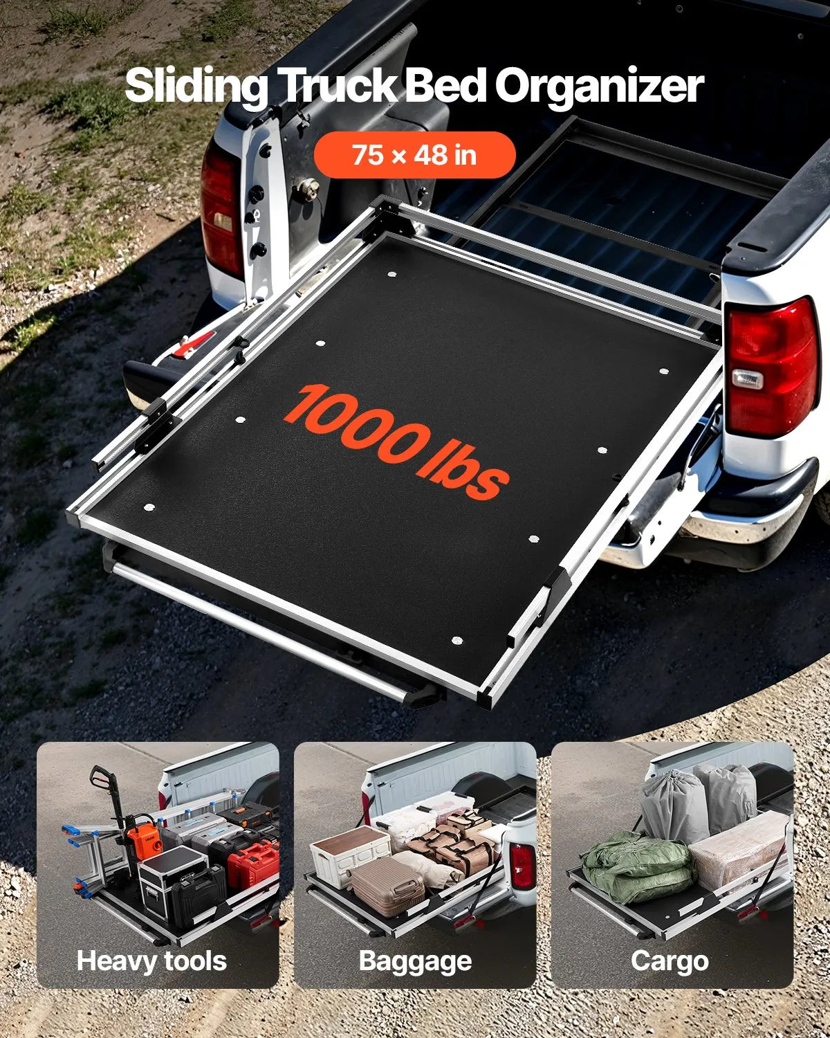 75" x 48" Sliding Truck Bed Organizer with Pull-Out Storage Tray, 1,000 lb Capacity