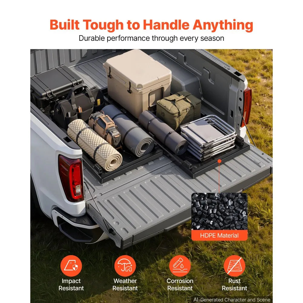 Slide-Out Truck Bed Cargo Tray, 500 lb Capacity, Heavy-Duty Sliding Truck Bed Organizer for Pickup Trucks with Beds 5 ft or Shorter