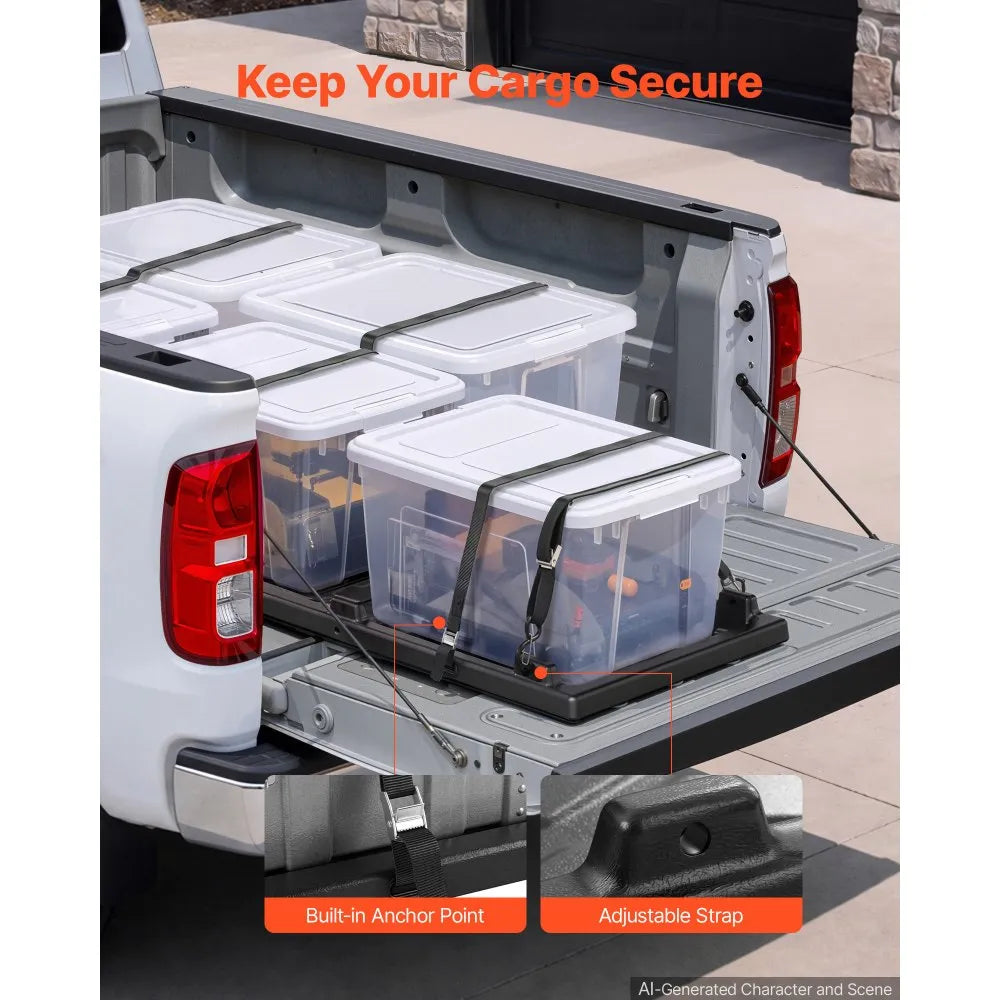 Slide-Out Truck Bed Cargo Tray, 500 lb Capacity, Heavy-Duty Sliding Truck Bed Organizer for Pickup Trucks with Beds 5 ft or Shorter